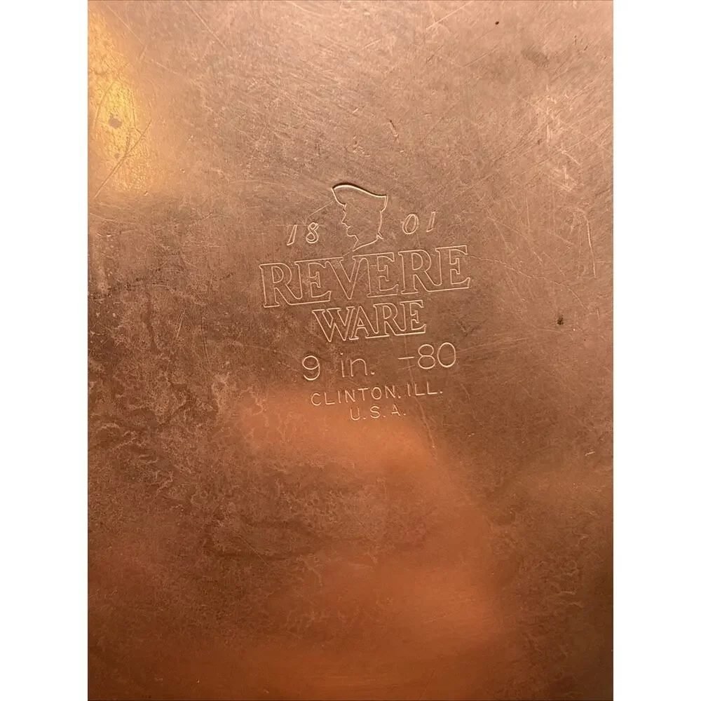 REVERE WARE 9” Skillet 1801 Copper Bottom (1989) Clinton, ILL with Lid - Picture 5 of 6